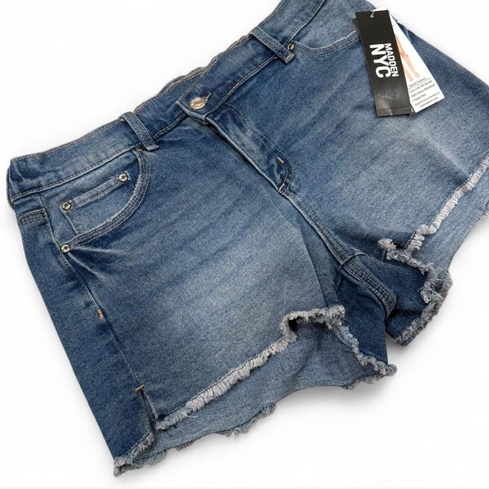 Women's Dark Blue Denim Frayed Hem Shorts